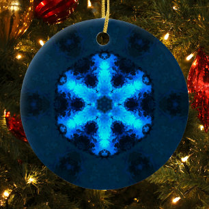Psychedelic Hippie Snowflake Blue Ceramic Ornament