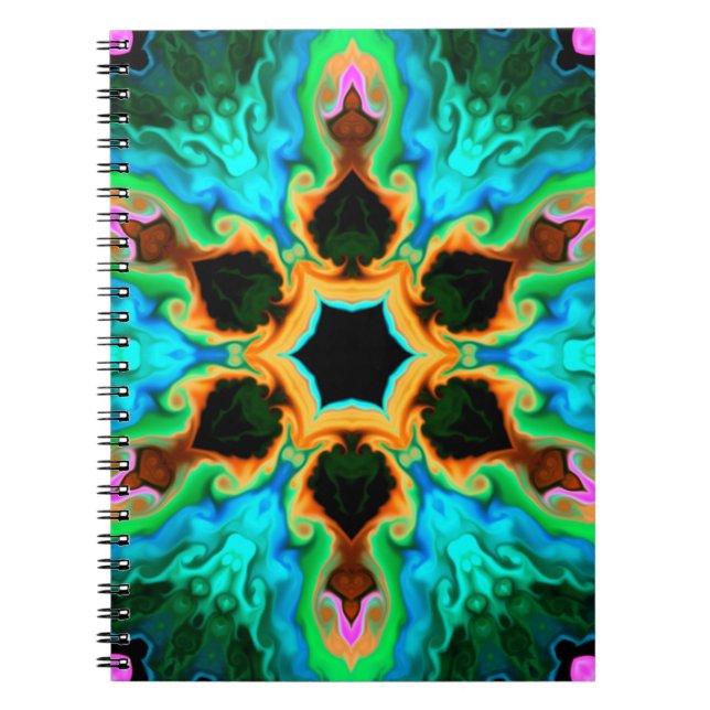 Psychedelic Hippie Teal Orange and Black Notebook (Front)