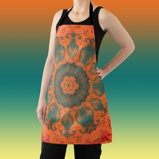 Psychedelic Hippie Teal Orange and Red Apron (Creator Uploaded)
