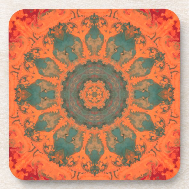 Psychedelic Hippie Teal Orange and Red Coaster (Front)