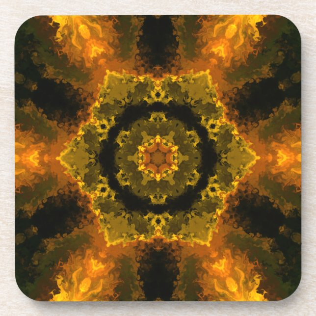 Psychedelic Hippie Yellow and Black Coaster (Front)