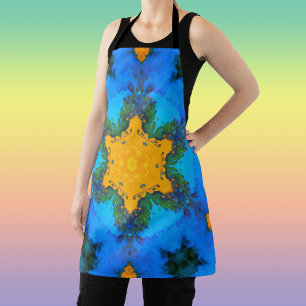 Psychedelic Hippie Yellow and Blue Apron