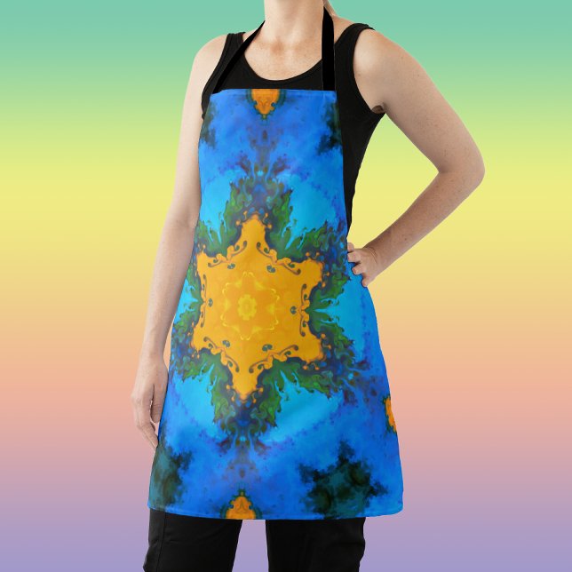 Psychedelic Hippie Yellow and Blue Apron (Creator Uploaded)