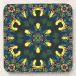 Psychedelic Hippie Yellow Blue and Green Coaster
