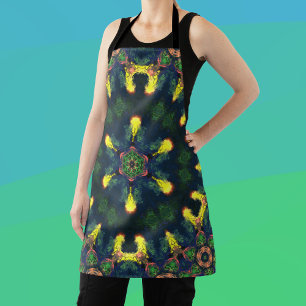 Psychedelic Hippie Yellow Green and Blue Apron