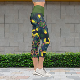 Psychedelic Hippie Yellow Green and Blue Leggings