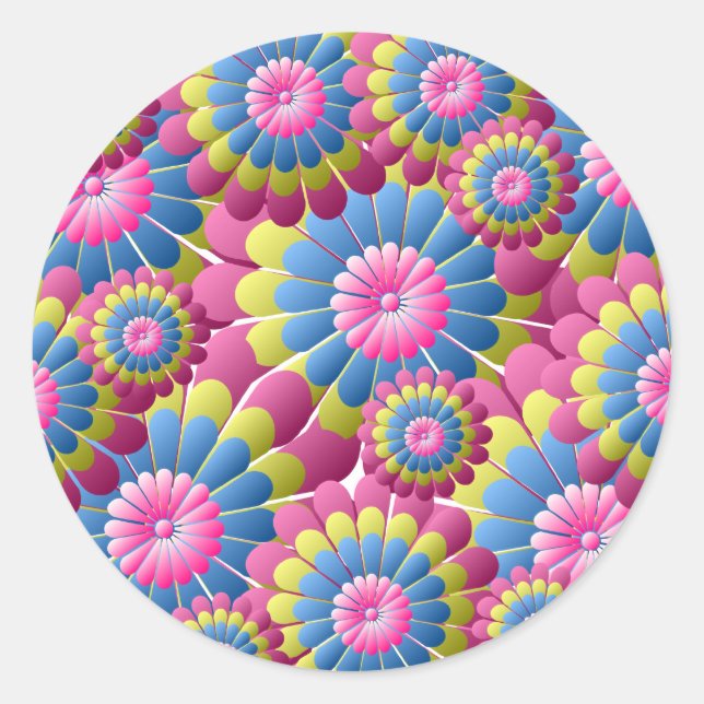 Psychedelic Hippy Flower Power Classic Round Sticker (Front)