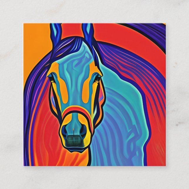 Psychedelic Horse Head Portrait Square Business Card (Front)