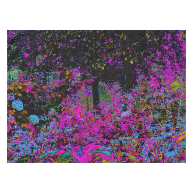 Psychedelic Hot Pink and Black Garden Sunrise Tablecloth (Front (Horizontal))