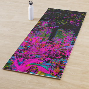 Psychedelic Hot Pink and Black Garden Sunrise Yoga Mat