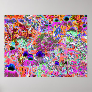 Psychedelic Hot Pink and Lime Green Garden Flowers Poster