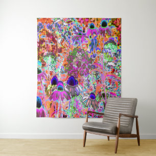 Psychedelic Hot Pink and Lime Green Garden Flowers Tapestry