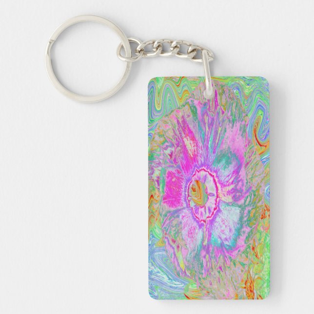 Psychedelic Hot Pink and Ultra-Violet Hibiscus Key Ring (Front)