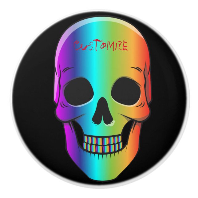 Psychedelic Human Skull Thunder_Cove Ceramic Knob (Front)