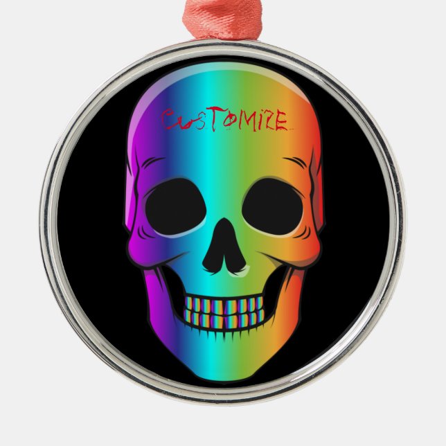 Psychedelic Human Skull Thunder_Cove Metal Ornament (Front)