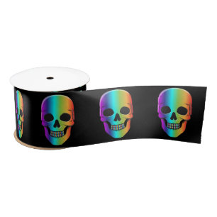 Psychedelic Human Skull Thunder_Cove Satin Ribbon