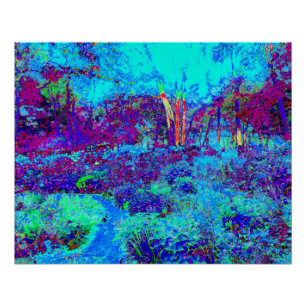 Psychedelic Impressionistic Blue Garden Landscape Poster