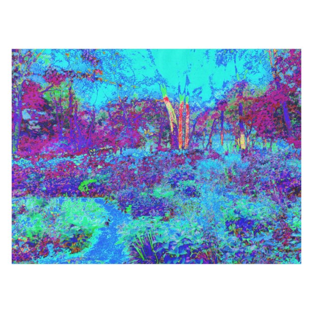 Psychedelic Impressionistic Blue Garden Landscape Tablecloth (Front (Horizontal))