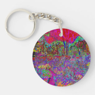 Psychedelic Impressionistic Garden Landscape Key Ring