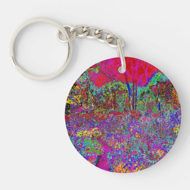 Psychedelic Impressionistic Garden Landscape Key Ring (Front)