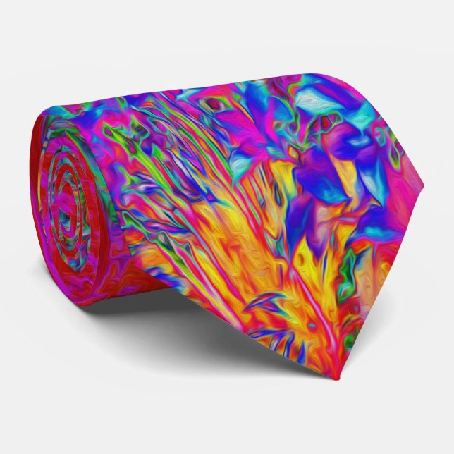 Psychedelic Impressionistic Garden Landscape Tie (Rolled)