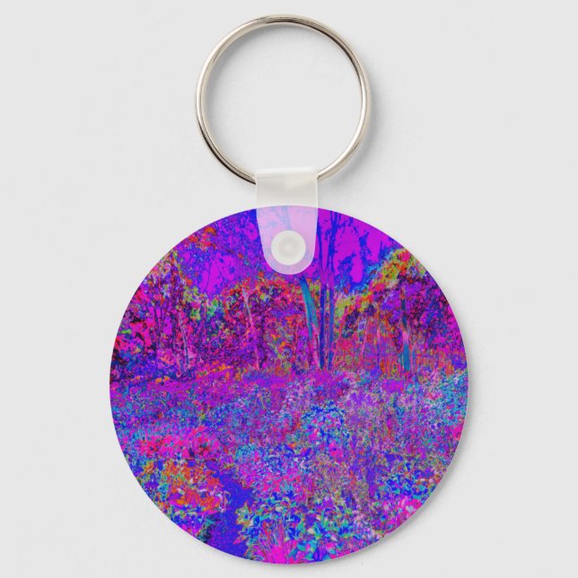 Psychedelic Impressionistic Purple Landscape Key Ring (Front)