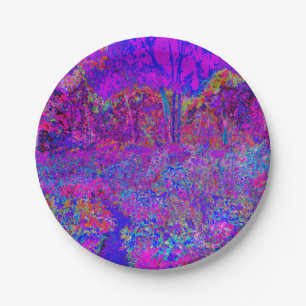 Psychedelic Impressionistic Purple Landscape Paper Plate