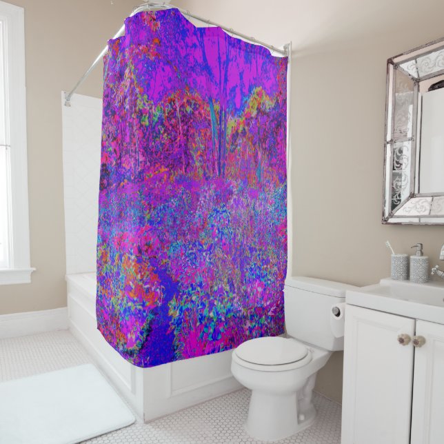 Psychedelic Impressionistic Purple Landscape Shower Curtain (In Situ)
