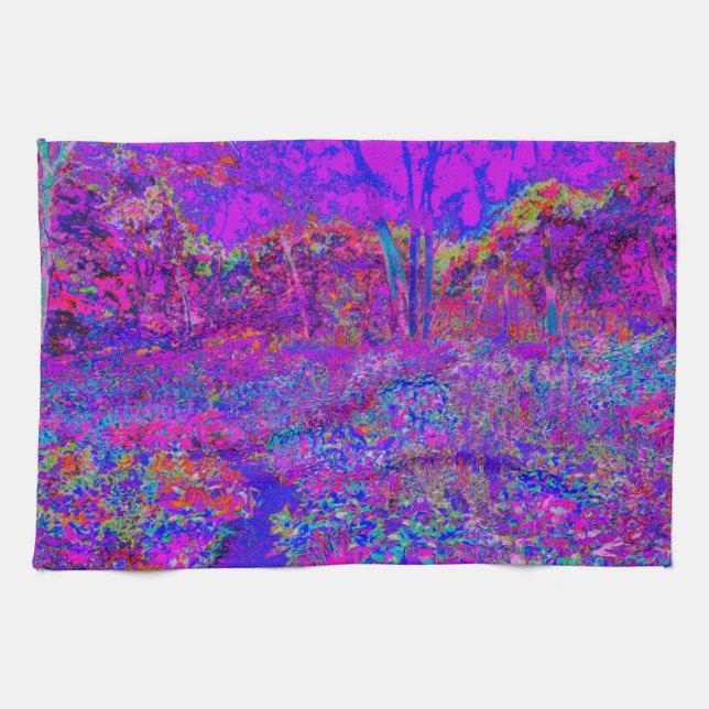 Psychedelic Impressionistic Purple Landscape Tea Towel (Horizontal)