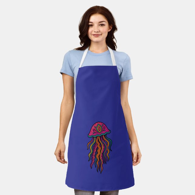Psychedelic Jellyfish Apron | Bold Ocean Vibes (Worn)