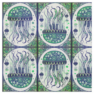Psychedelic Jellyfish Art Nouveau Style  Fabric