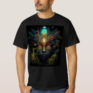 Psychedelic Jungle Spirit Face  T-Shirt
