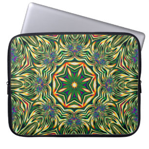 Psychedelic Kaleidoscope 1 green abstract pattern Laptop Sleeve