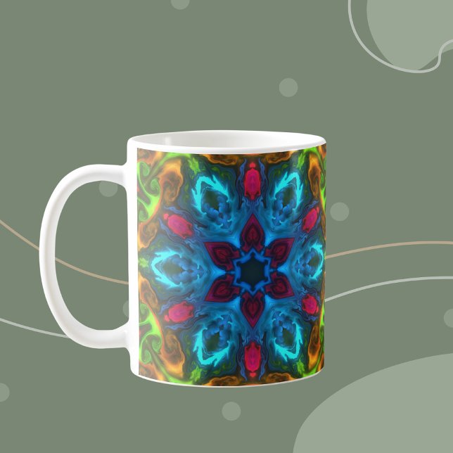 Psychedelic Kaleidoscope Blue Pink and Green Coffee Mug (Creator Uploaded)