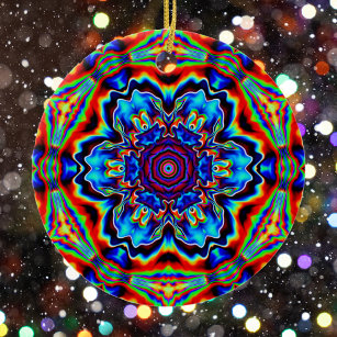 Psychedelic Kaleidoscope Blue Red and Green Ceramic Ornament