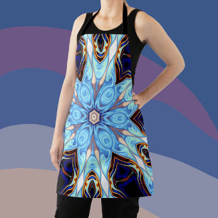 Psychedelic Kaleidoscope Flower Blue and Orange Apron