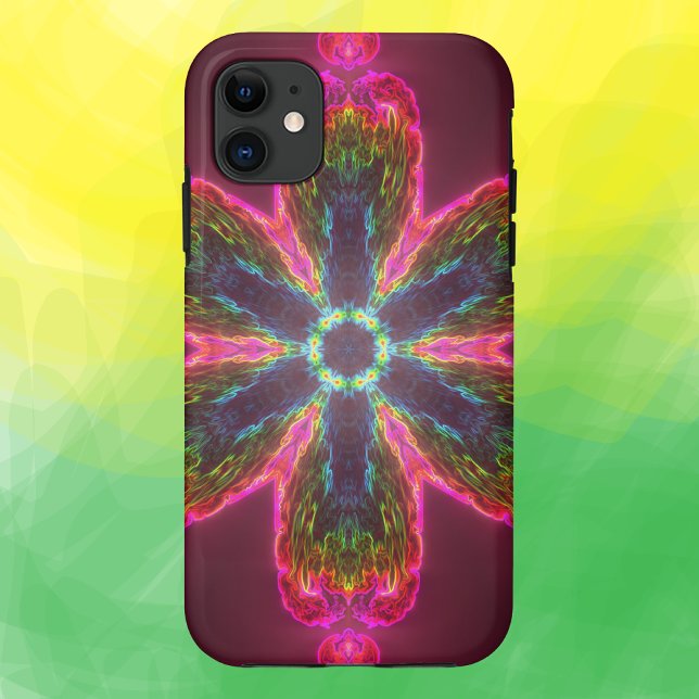 Psychedelic Kaleidoscope Flower Green and Pink Case-Mate iPhone Case (Creator Uploaded)