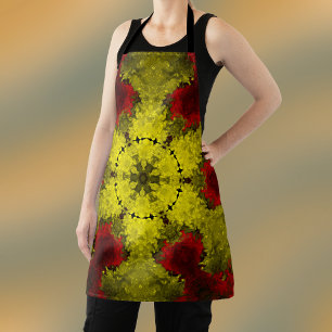 Psychedelic Kaleidoscope Flower Red and Yellow Apron