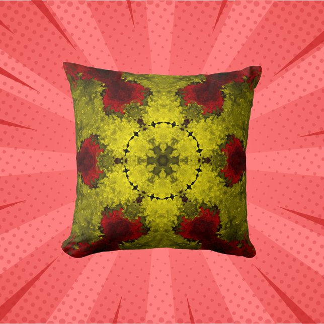 Psychedelic Kaleidoscope Flower Red and Yellow Cushion (Creator Uploaded)