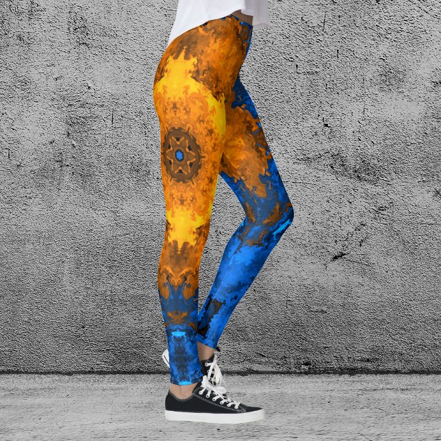 Psychedelic Kaleidoscope Flower Yellow and Blue Leggings (Creator Uploaded)