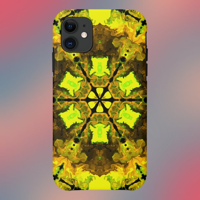 Psychedelic Kaleidoscope Flower Yellow and Green Case-Mate iPhone Case (Creator Uploaded)