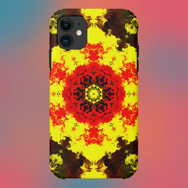 Psychedelic Kaleidoscope Flower Yellow and Red Case-Mate iPhone Case (Creator Uploaded)