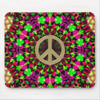 Psychedelic Kaleidoscope Gold Peace Mousepad