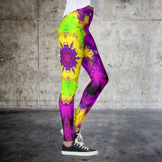 Psychedelic Kaleidoscope Green Yellow and Purple Leggings (Creator Uploaded)
