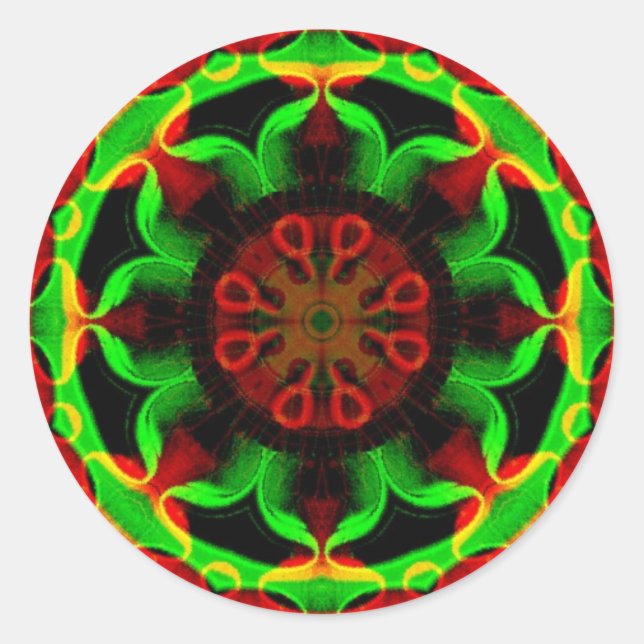 Psychedelic Kaleidoscope Mandala Classic Round Sticker (Front)