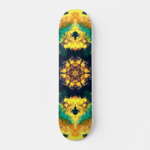 Psychedelic Kaleidoscope Yellow Blue and Green Skateboard