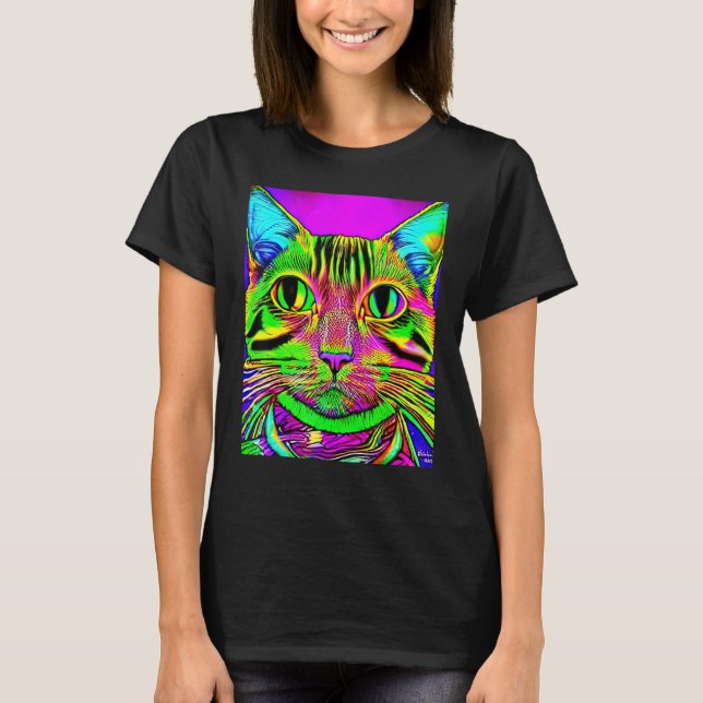 Psychedelic Kitty Kitten Lover In Cat Art Style T-Shirt (Front)