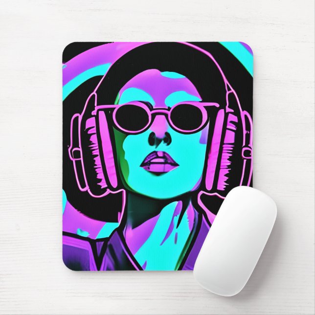 Psychedelic Lady in Headphones Mouse Pad (With Mouse)