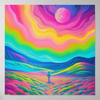 Psychedelic Landscape Painting Pink Green Art