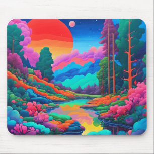 Psychedelic landscape pink green art mouse pad